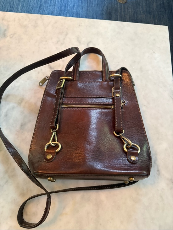 Brown Leather Convertible Backpack - Crossbody- Handbag Classic Italian Bag main image 5